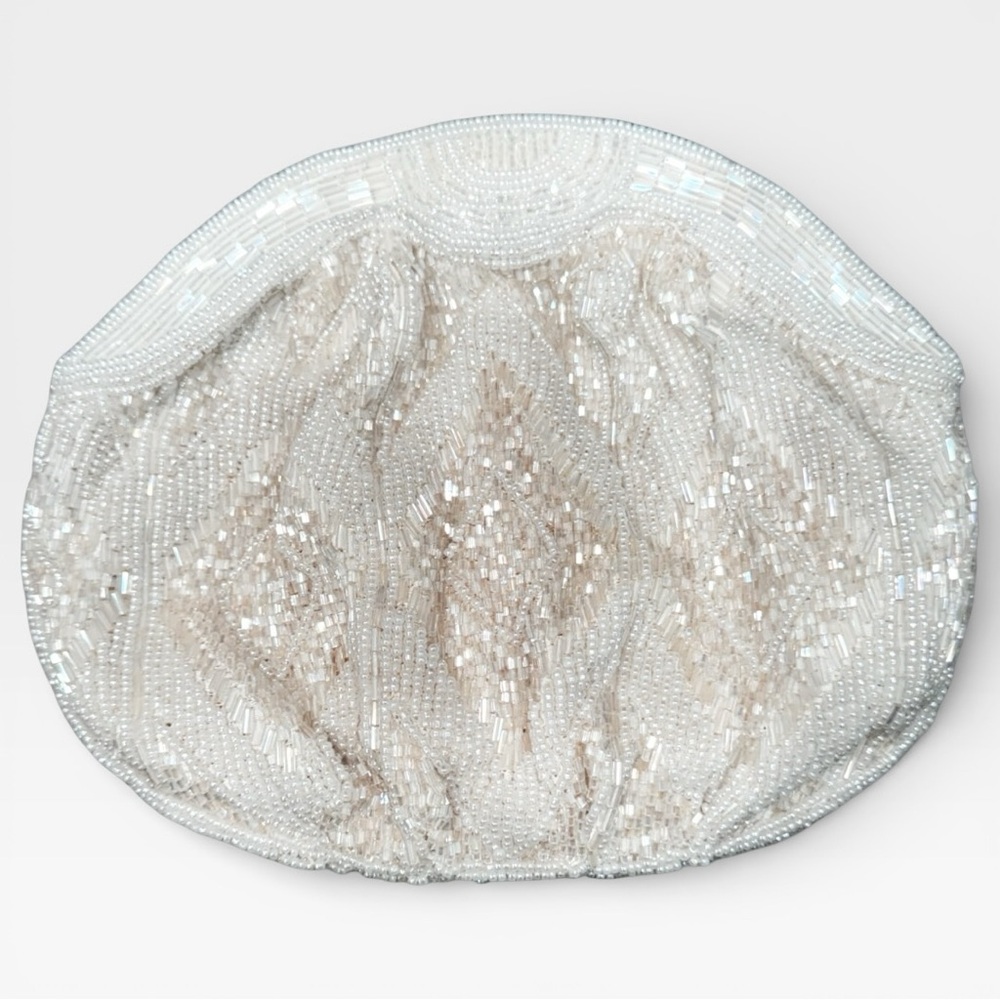 White Beaded Vintage Small Formal Clutch with cloth strap‎